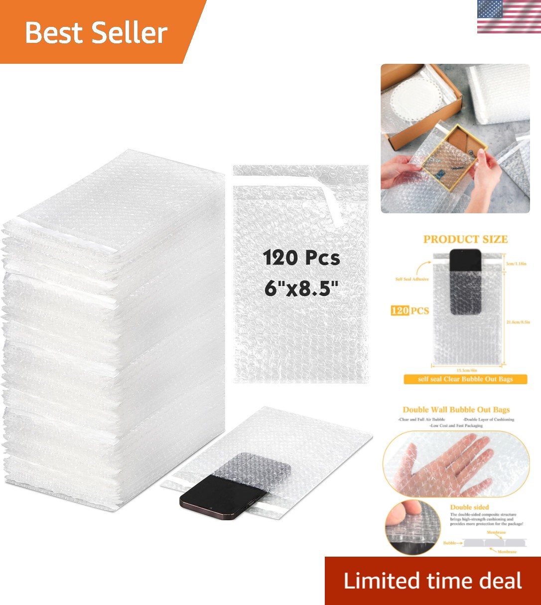 120 Pcs 6 x 8.5 Inch Bubble Cushion Wrap Bags Bulk, Double Wall Bubble Cushio...