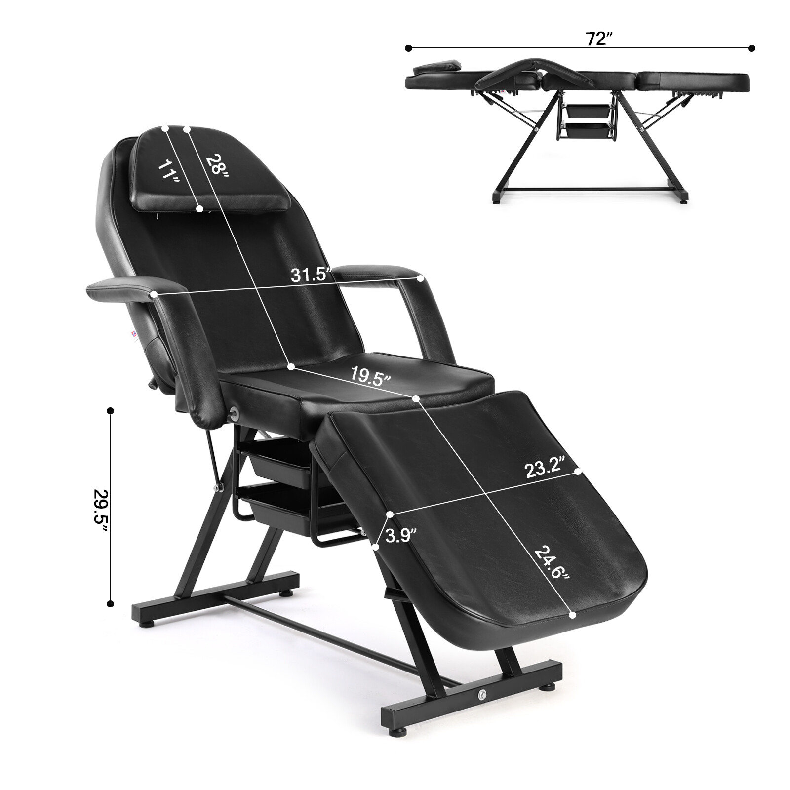 Multifunction Black Facial Bed Tattoo Salon Massage Table Beauty Spa Storage Box