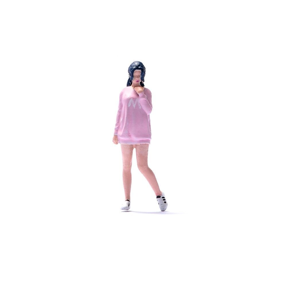 1:64 Painted Figure Model Miniature Resin Diorama Sand Pink Hoodie Casual Girl