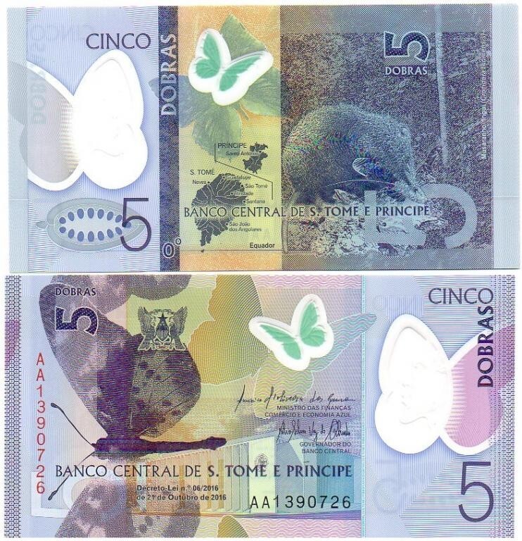 S. Tome e Principe - 5 Dobras 2016 / 2018 UNC P. 70 - polymer Lemberg-Zp
