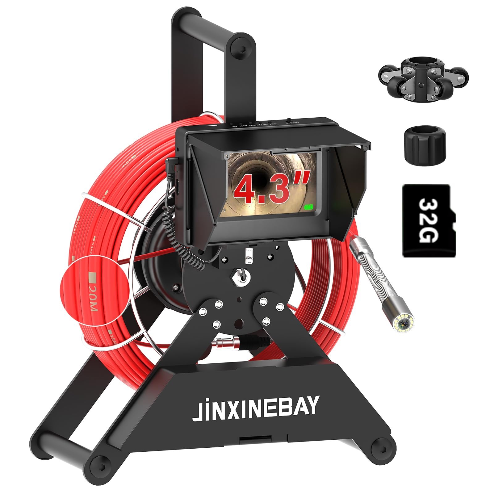 Sewer Pipe Inspection Camera, IPS Monitor 32GB TF Card DVR, IP68 1200TVL HD C...
