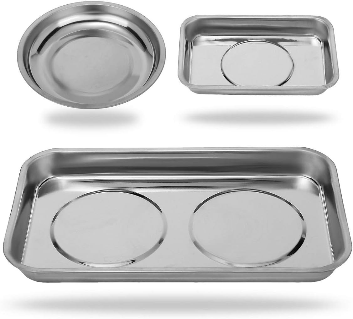 3PC Magnetic Tool Tray Set Stainless Steel Parts Holder Nuts Bolts Screws Socket