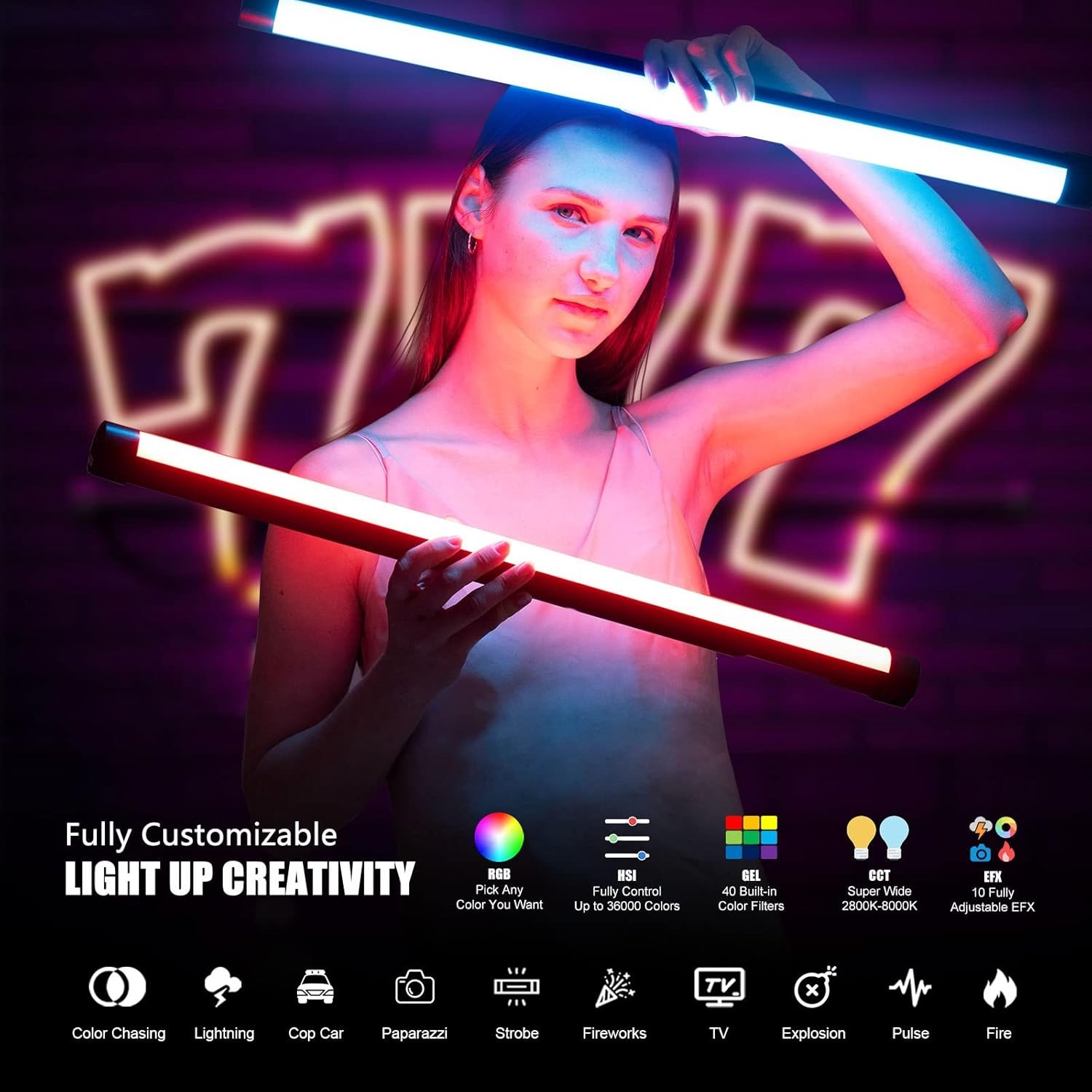 Mettlelite RGB Tube Light 4ft Video Light App Control Rechargeable