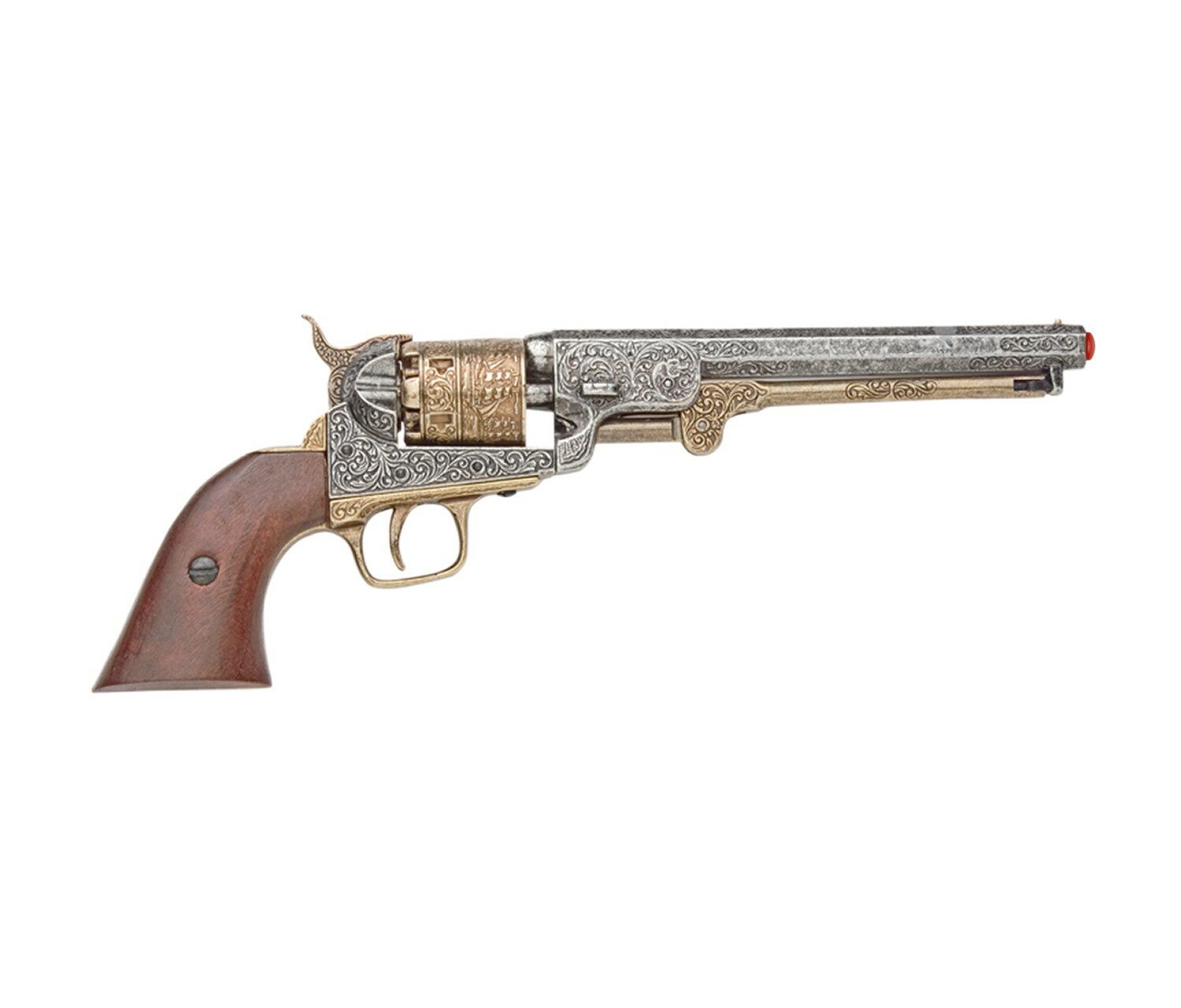 Denix M1851 Civil War Gold & Nickel Navy Engraved Non-Firing Revolver Gun, Metal
