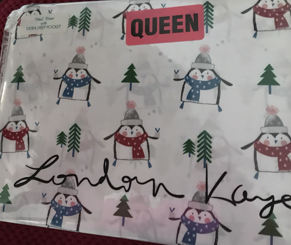 London Kaye Microfiber QUEEN Sheet Set 4 Piece Set Winter Penguins New