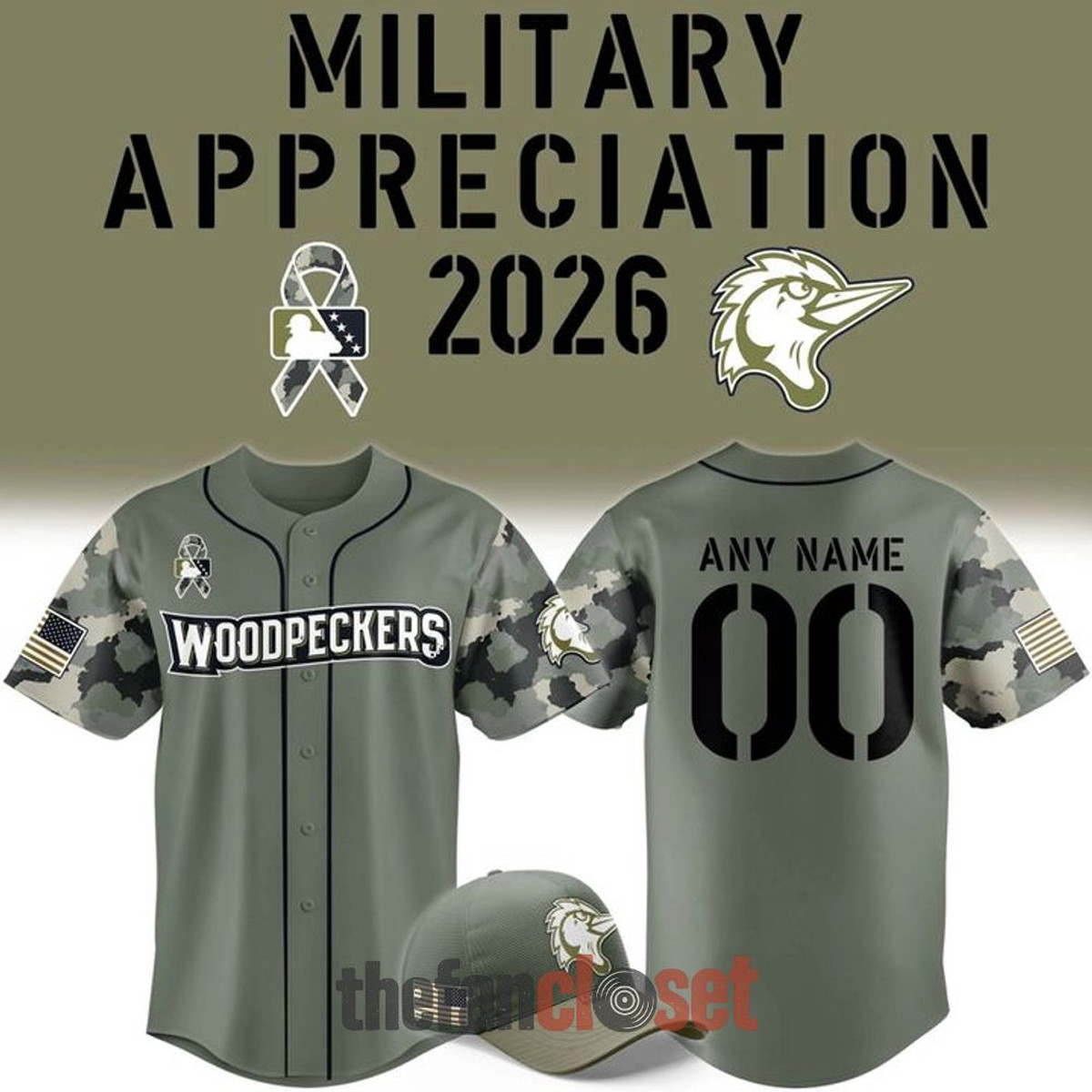Custom Name - Men's Woodpeckers Military Appreciation Night Jersey - All Size