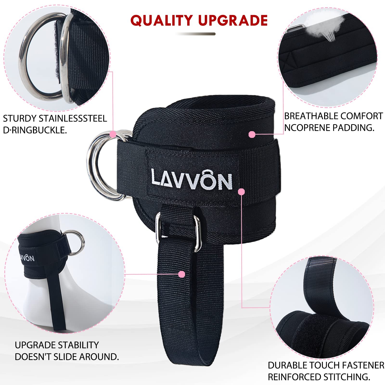 Ankle Straps for Cable Machines Kickbacks - Glute Workout Cuffs Padded