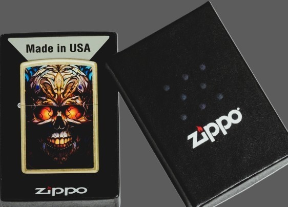 RED EYE STAIN GLASS SKULL ZIPPO LIGHTER / STREET BRASS NEW & MADE IN USA #46715
