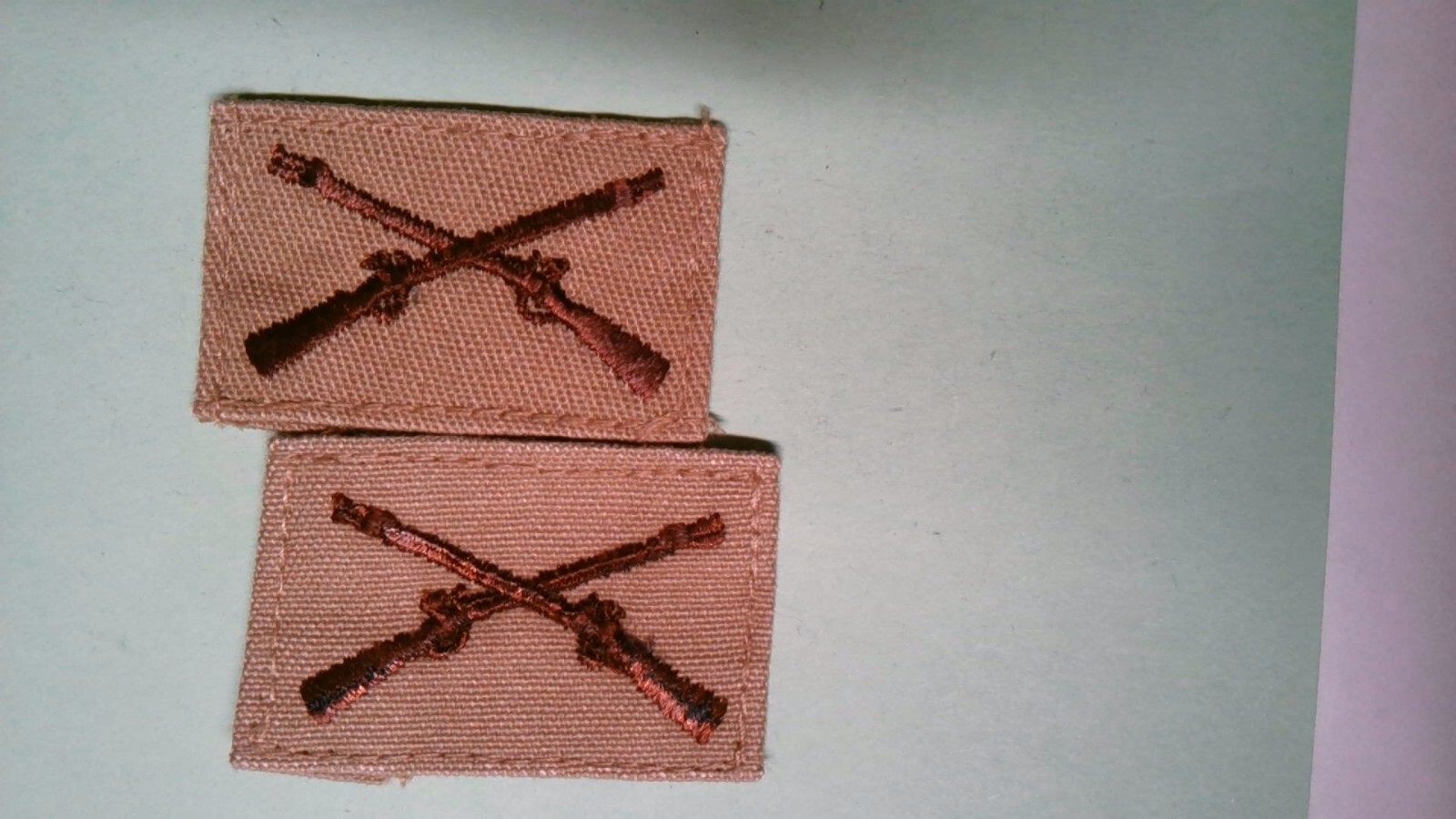 MILITARY PATCH SEW ON DESERT TAN SET OF 2 US ARMY INFANTRY OFFICER CROSSED RIFLE