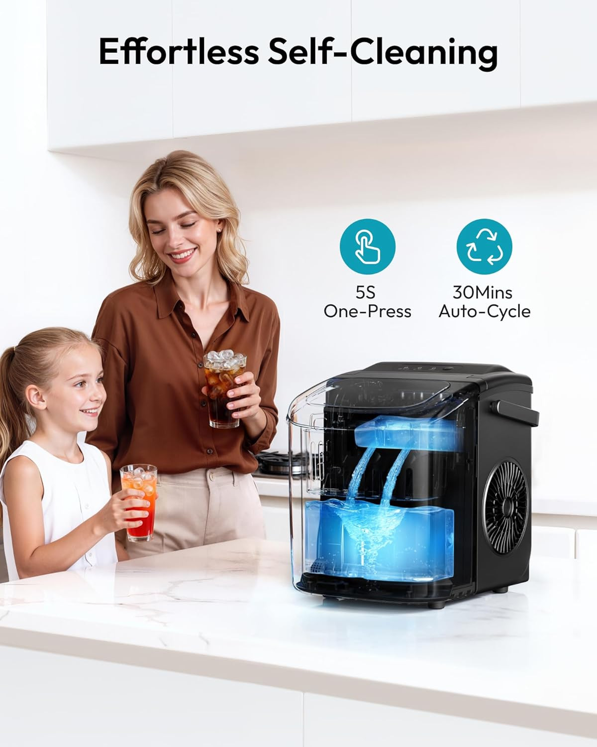 Portable Ice Maker – 6-Min Countertop Machine, 26 lbs/Day, Self Clean
