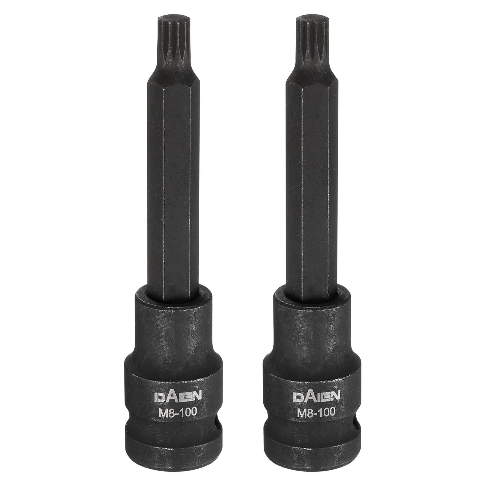 2pcs M8 12 Point Spline Bit Socket 100mm Length 1/2" Square Impact Bit, Black