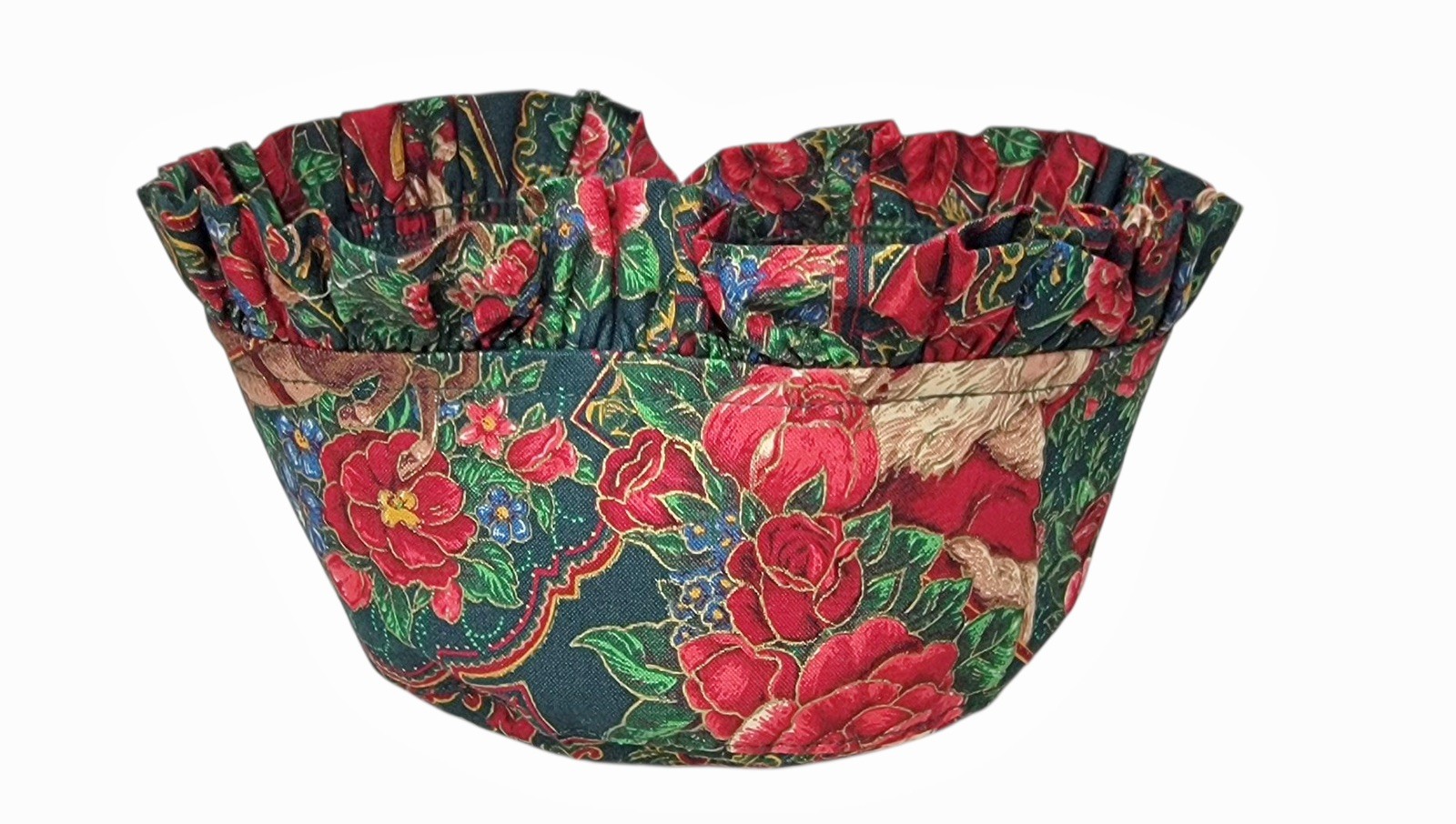 Dreamers Home Fashions Christmas Fabric Basket Liner Santa Floral Ruffled