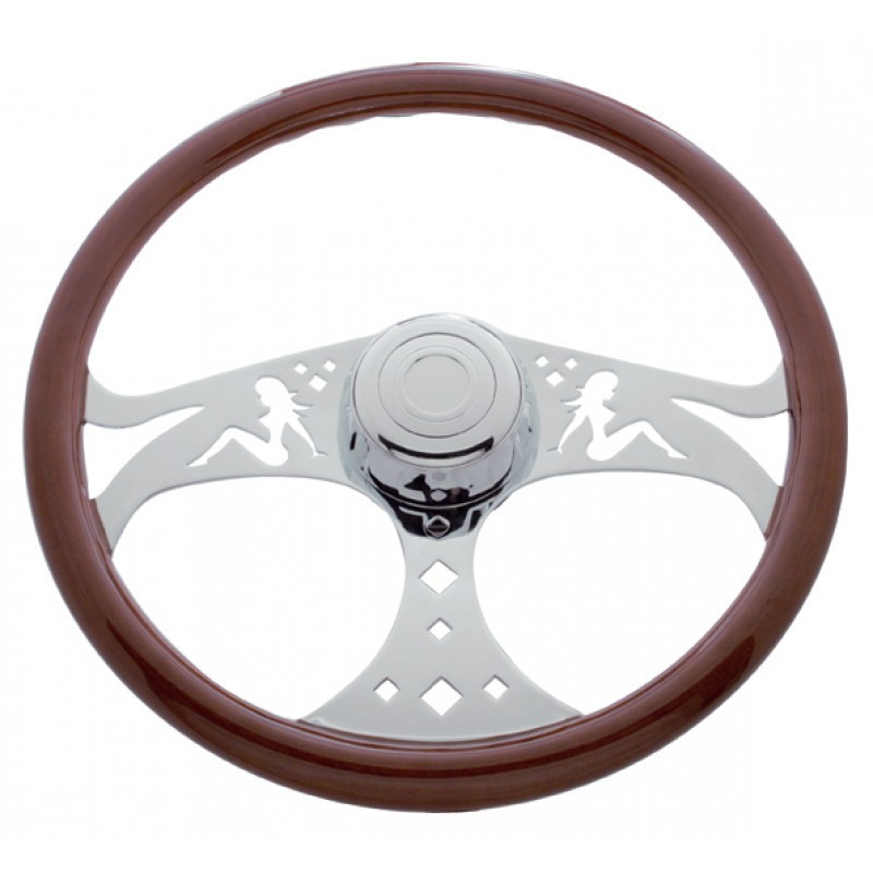 Freightliner 1989-July 2006 Chrome Lady Cut Out 18" Steering Wheel Semi Truck