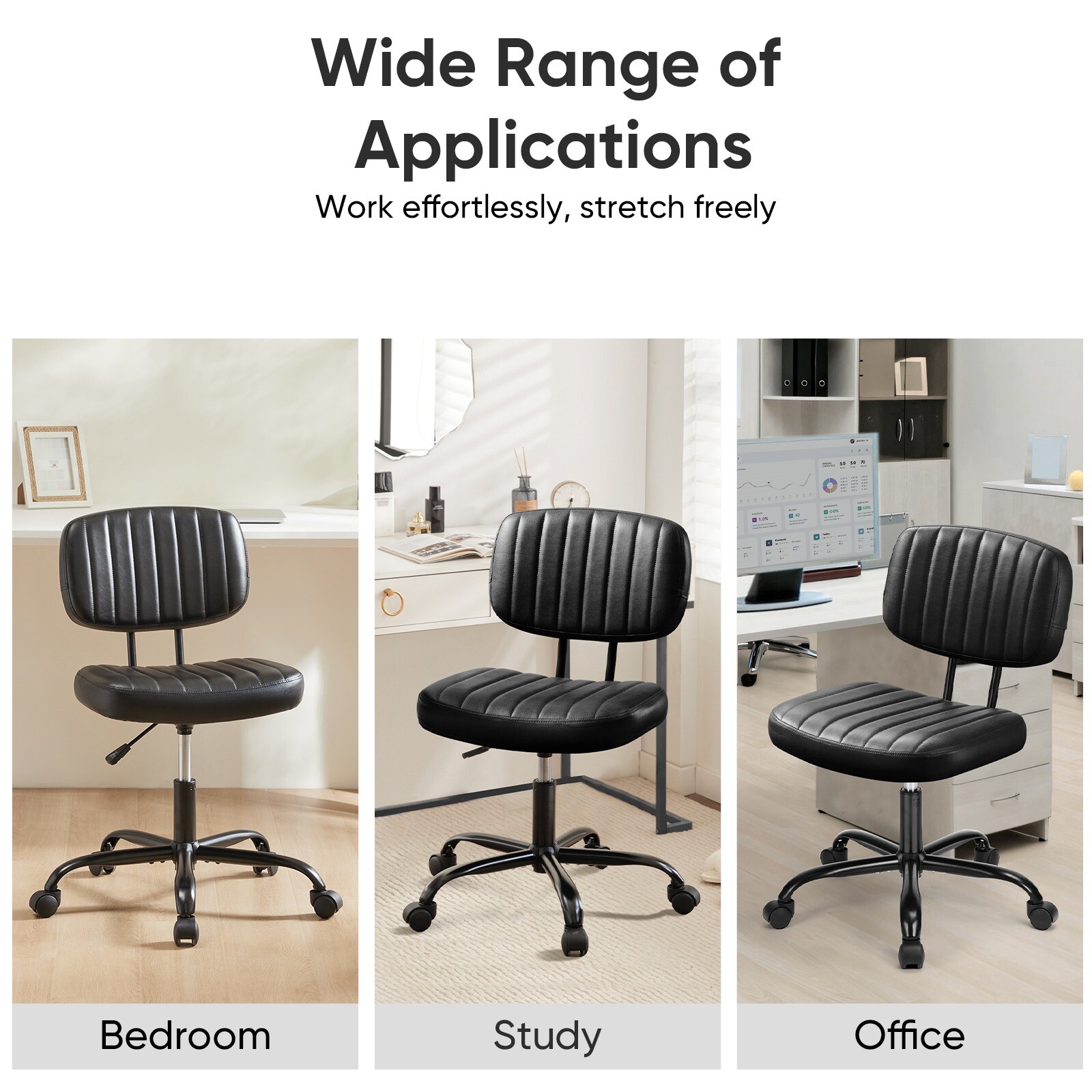 Low Back Armless Home/Office Chair Comfy PU Leather Swivel Task Chair w/ Wheels