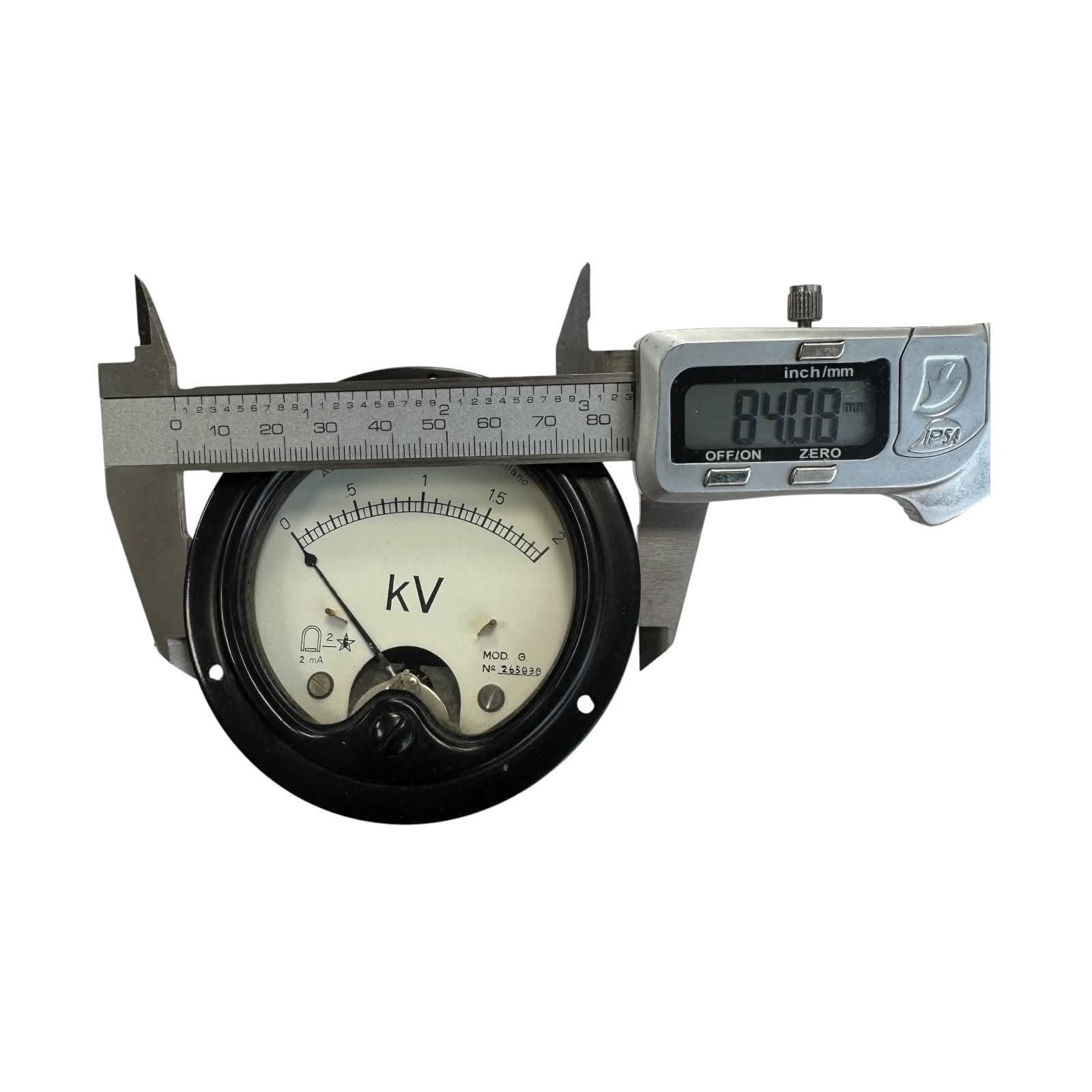 MOD.G Allocchio Bacchini Analog Panel Voltmeter 0-2kV Moving Coil 2mA 84mm With