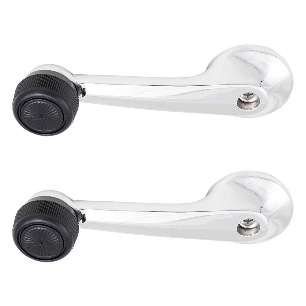79-93 Ford Mustang Manual Front Set Window Crank Chrome Handles w/ Black Knob
