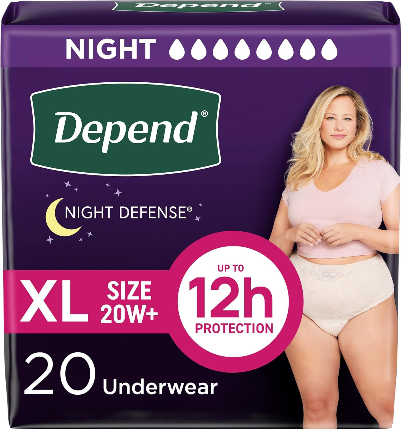 Depend 20 Pack Night Defense Women's Extra Large Adult Incontinence Underwear