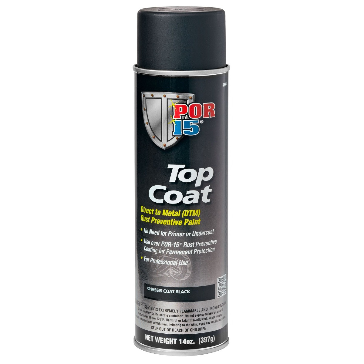 POR-15 INC 45918 Top Coat DTM Paint, 14 oz Aerosol Can, Chassis Black, Liquid,