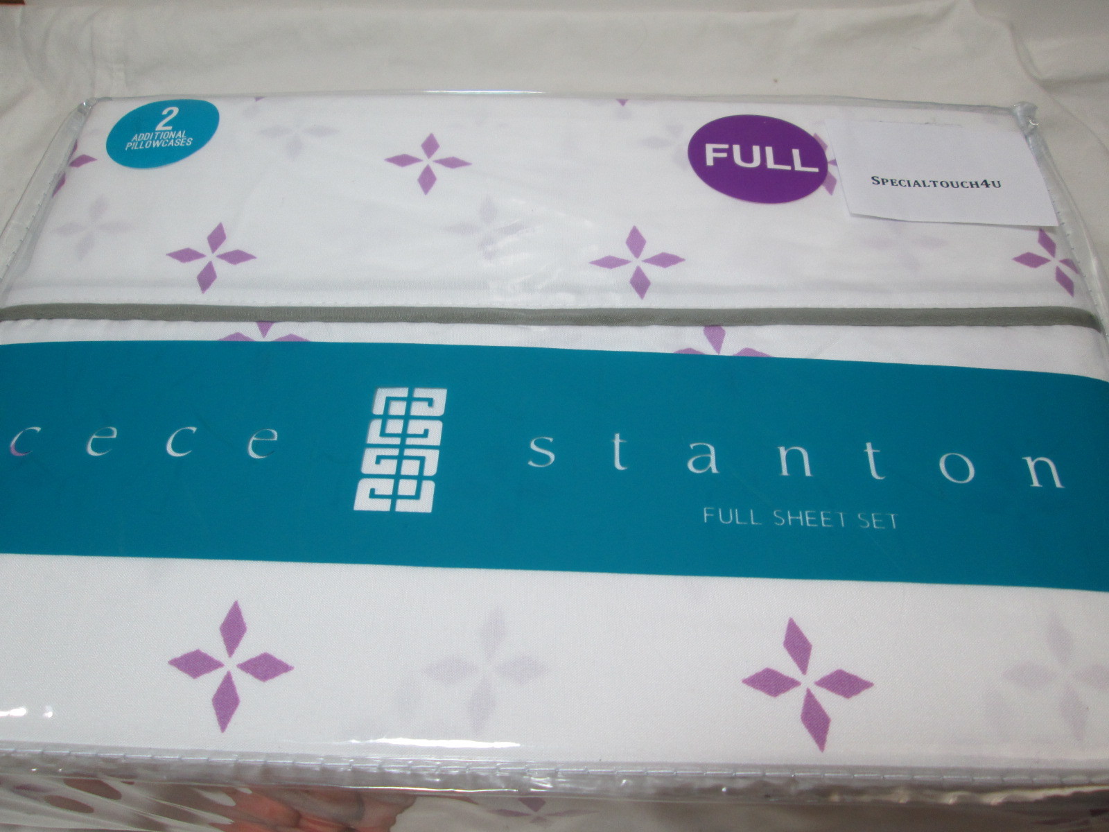 6 pcs Cece Stanton JESSIE Full Sheet Set - Lavender Purple Diamonds /White NEW
