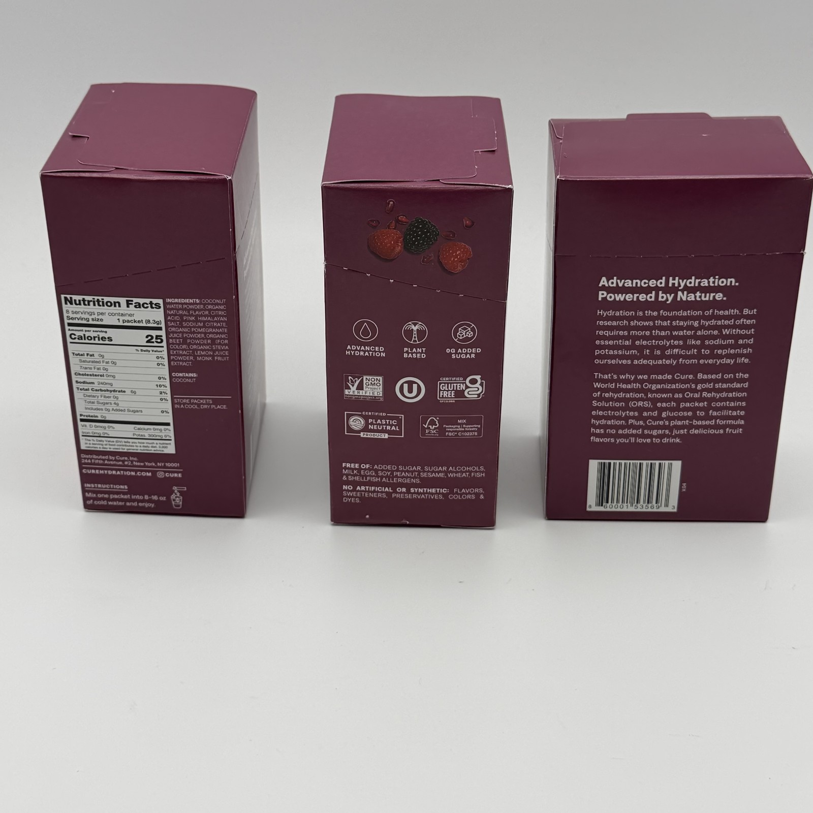 Cure Hydration Electrolyte Drink Mix Berry Pomegranate 8-Pack (3 Boxes Total)