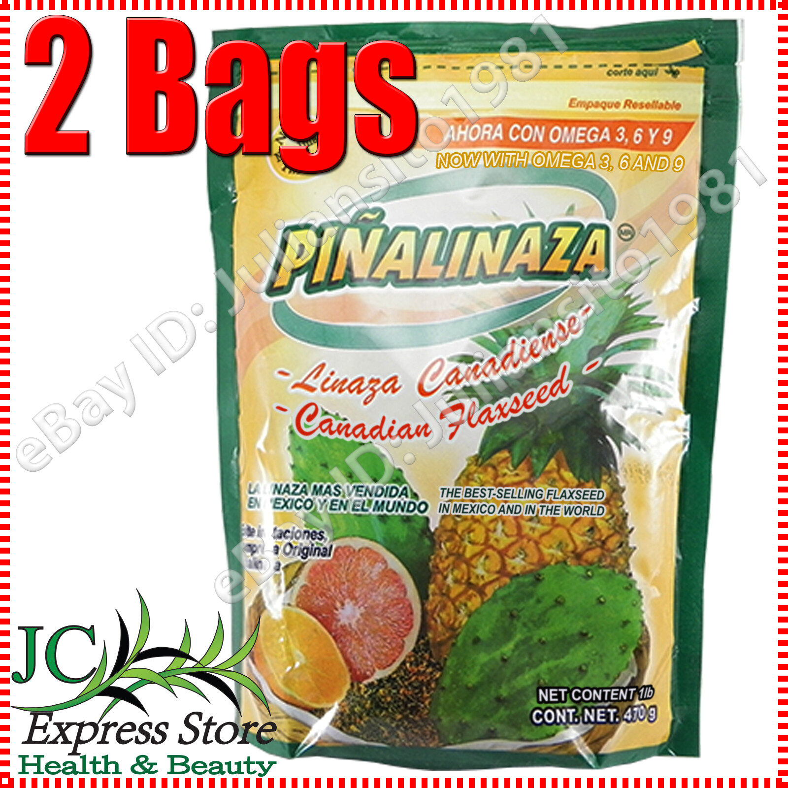 2 BAGS PINALINAZA CANADIAN FLAXSEED NOW WITH OMEGA 3 6 9 REDUCE OBESITY BAG 1LB