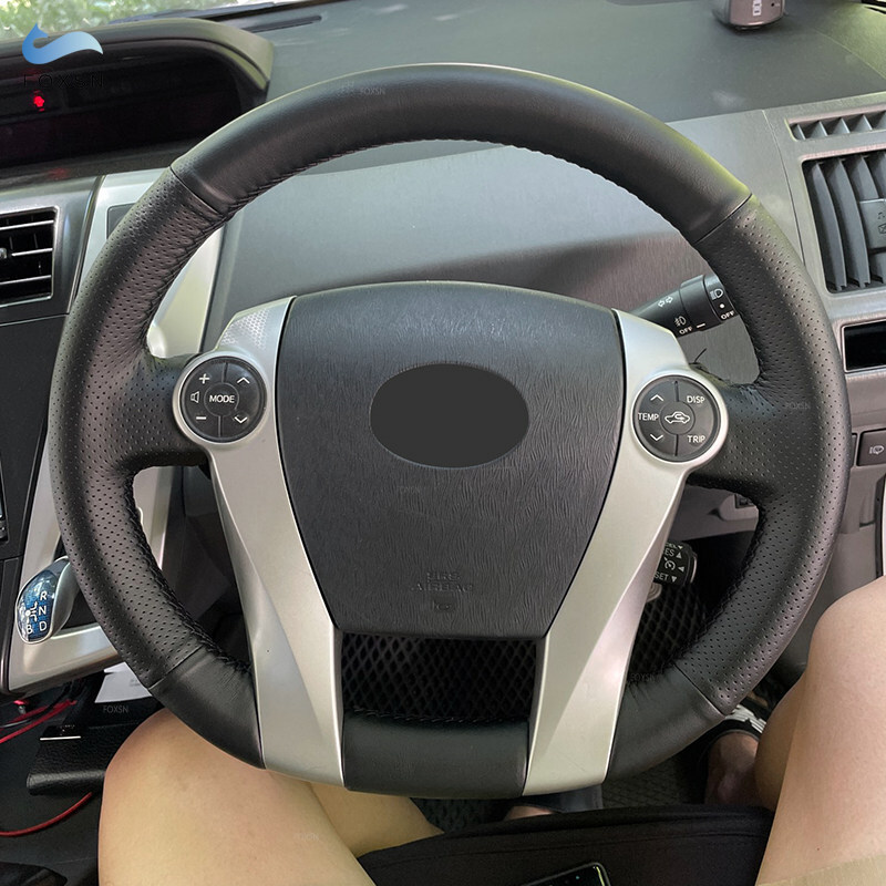 BLACK Leather DIY Hand Sew Steering Wheel Cover For Toyota Prius 30 XW30 09-2015