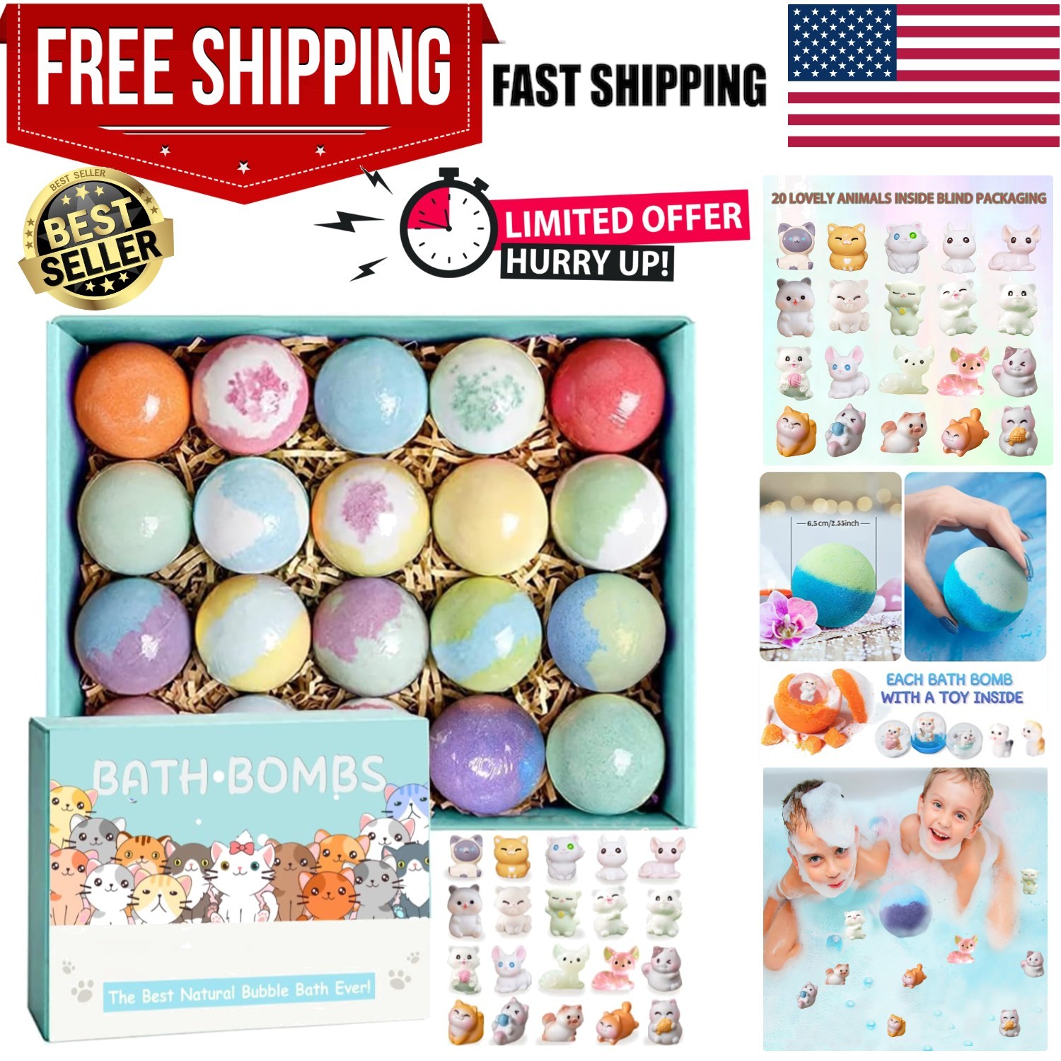 Bath Bombs for Kids with Surprise Inside, 20 Pack Handmade Bath Bomb Gift Set wi