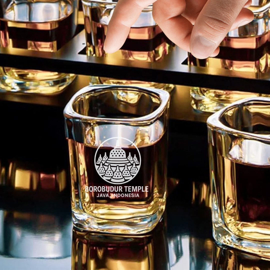 Custom Engraved Borobudur Temple Java Indonesia Shot Glass – 2.2 oz Square Shot