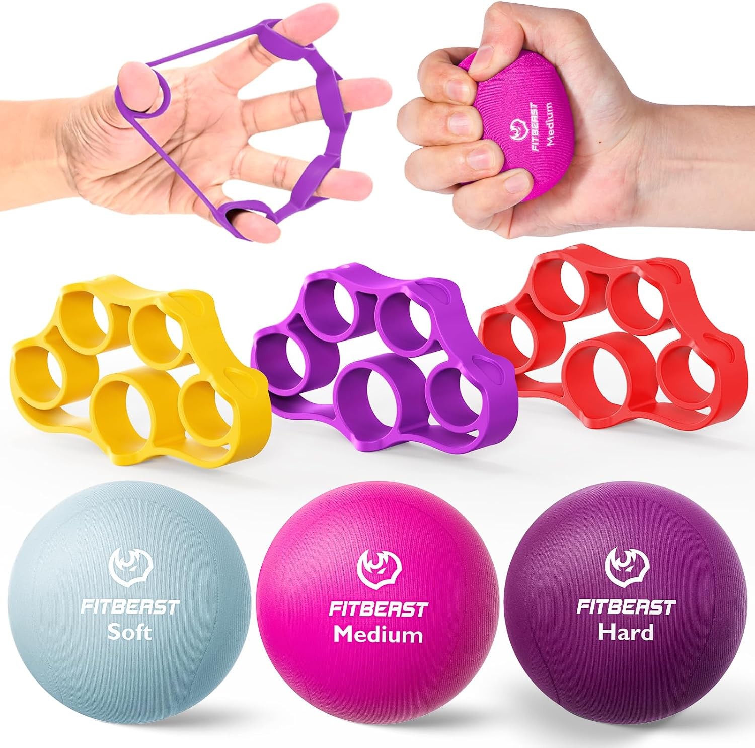 Grip Strength Trainer – 6 Pieces Hand Therapy Kit with Finger Extension
