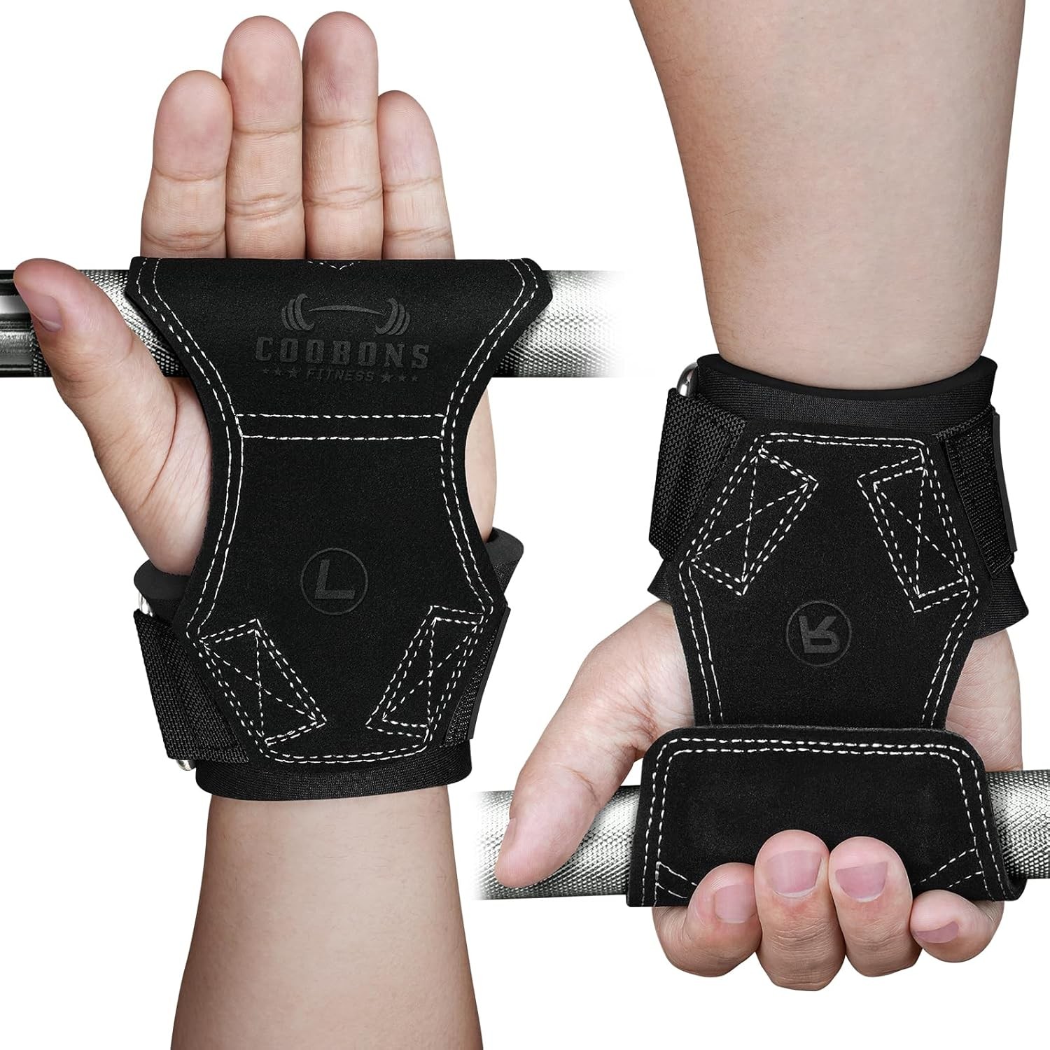 Lifting Wrist Straps for Weightlifting, Double Layer Leather Weight Black
