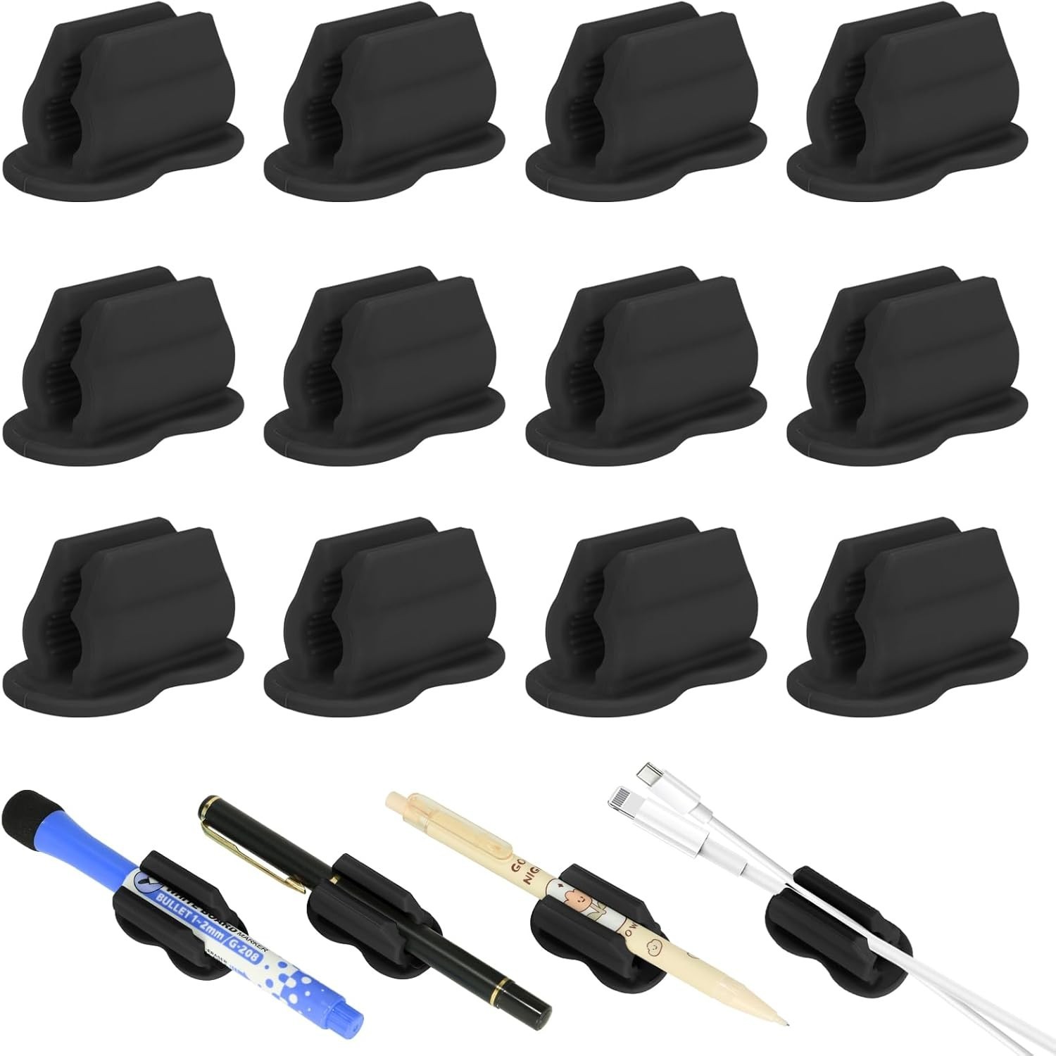 Soporte Adhesivo Para Lapiz Marcador 12 Piezas Silicona Pizarra Oficina Negro
