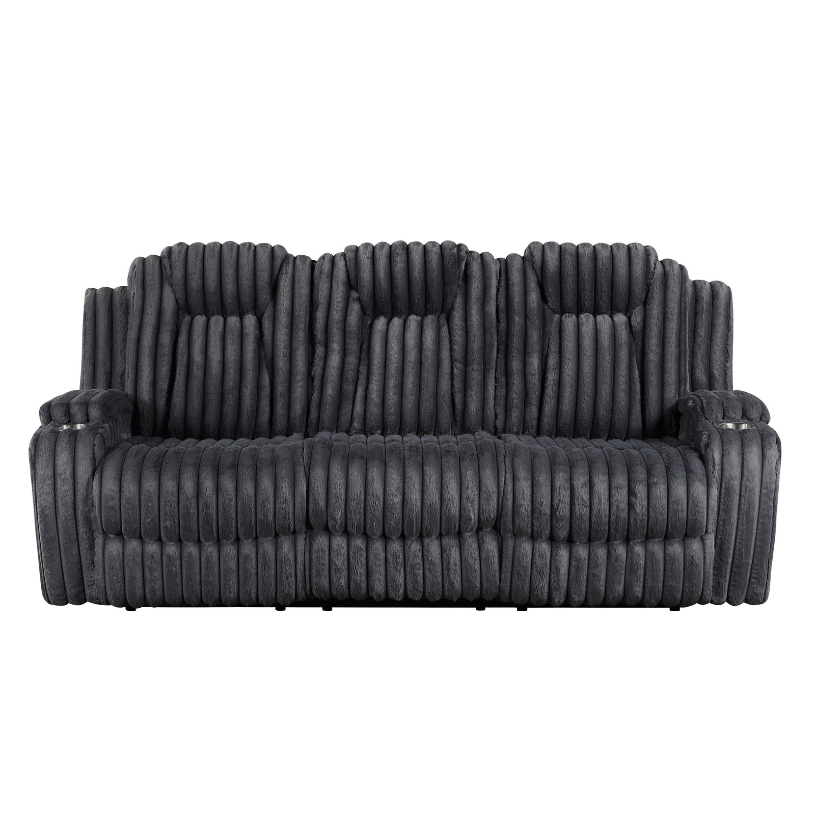 Reclining Sofa w/ Cup Holders Dark Gray Corduroy 3 Seater Living Room Furniture