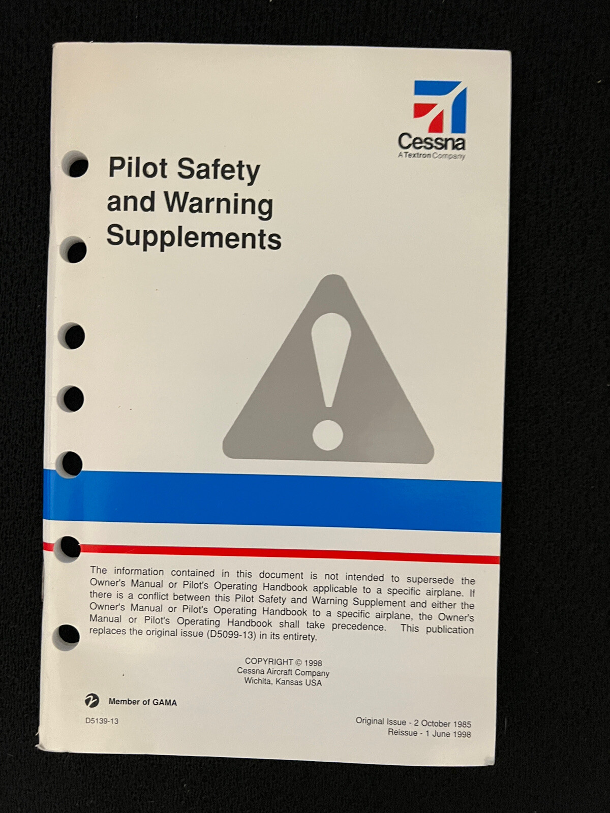 Cessna 1998 1985 Pilot Safety and Warning Supplements booklet handbook airplane