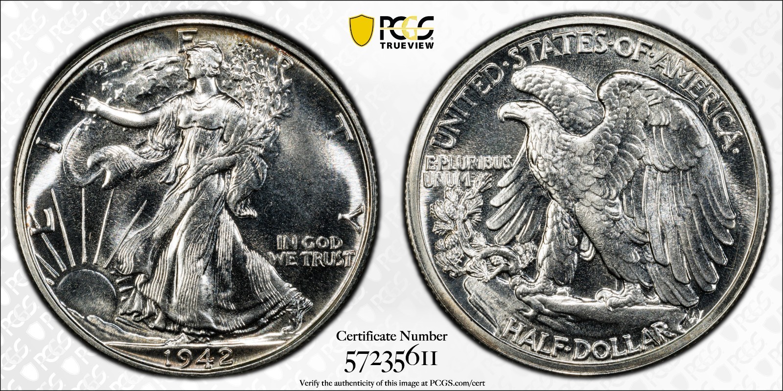 1942 Proof Walking Liberty Half Dollar PCGS PR 66+