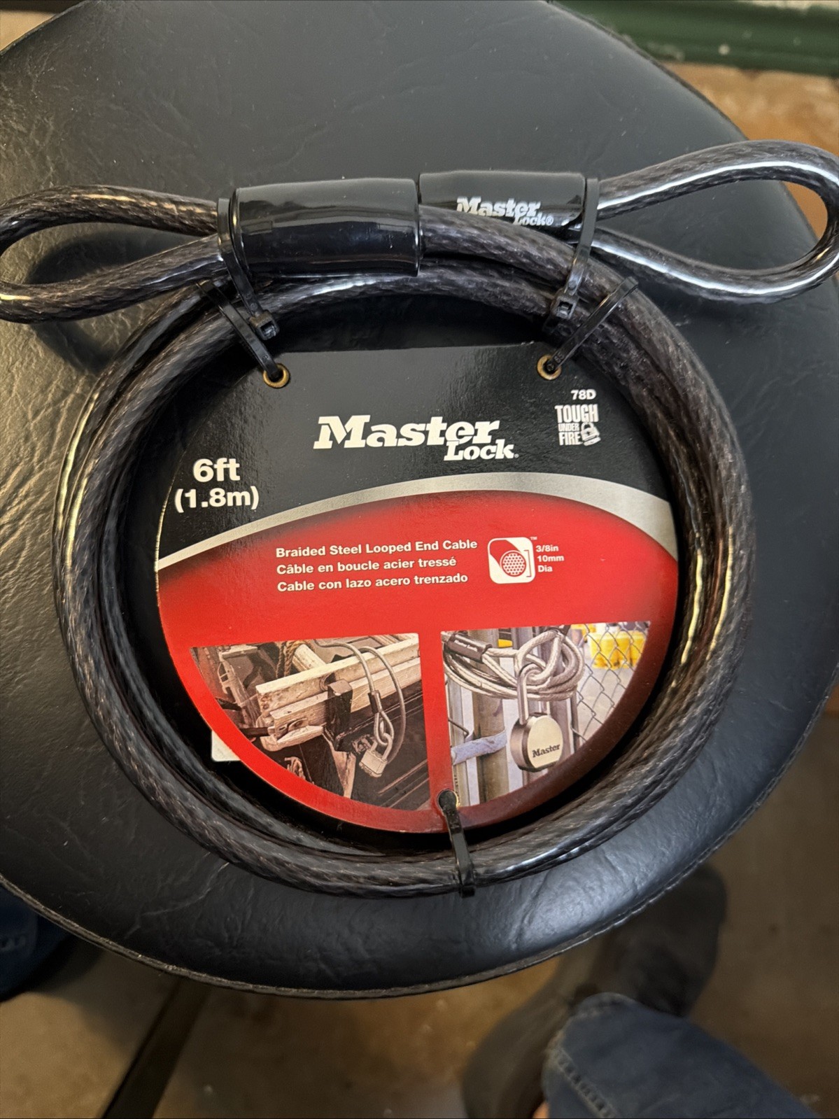 NEW Master Lock 78D 6ft Braided Steel Looped Cable