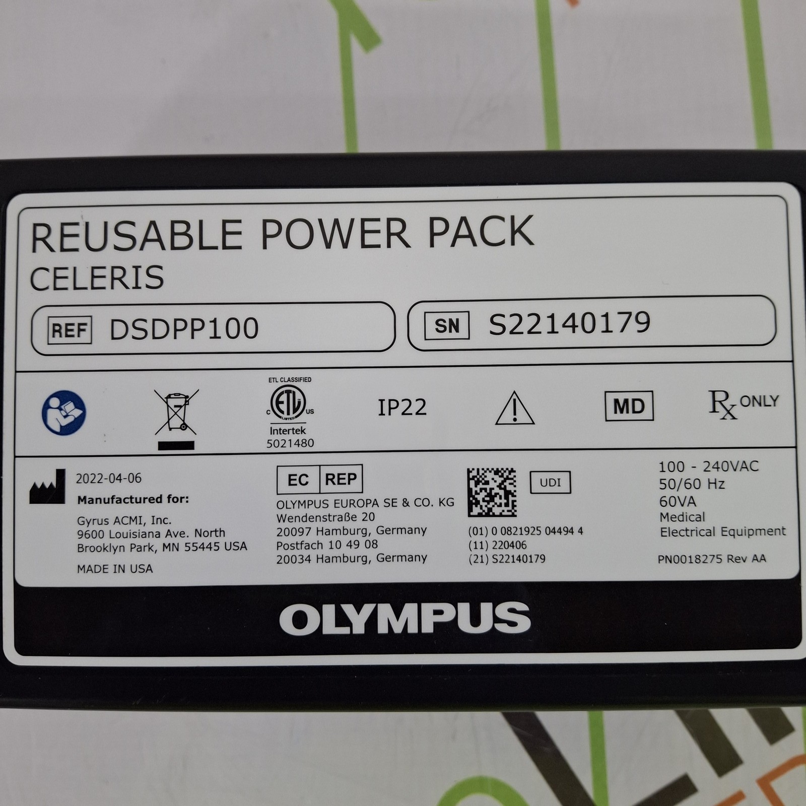 Olympus Celeris Reusable Power Pack