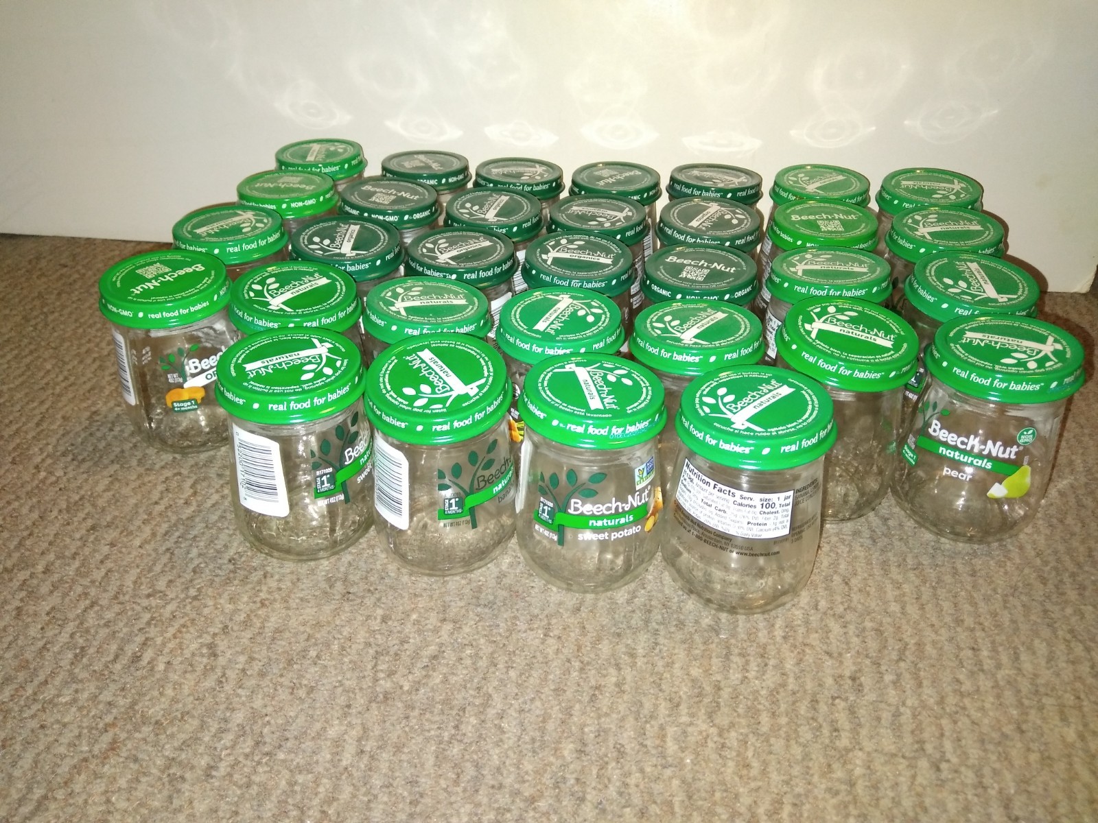 Empty Beechnut Baby Food Jars And Lids 4 oz Lot of 32 Perfect for Crafts Storage