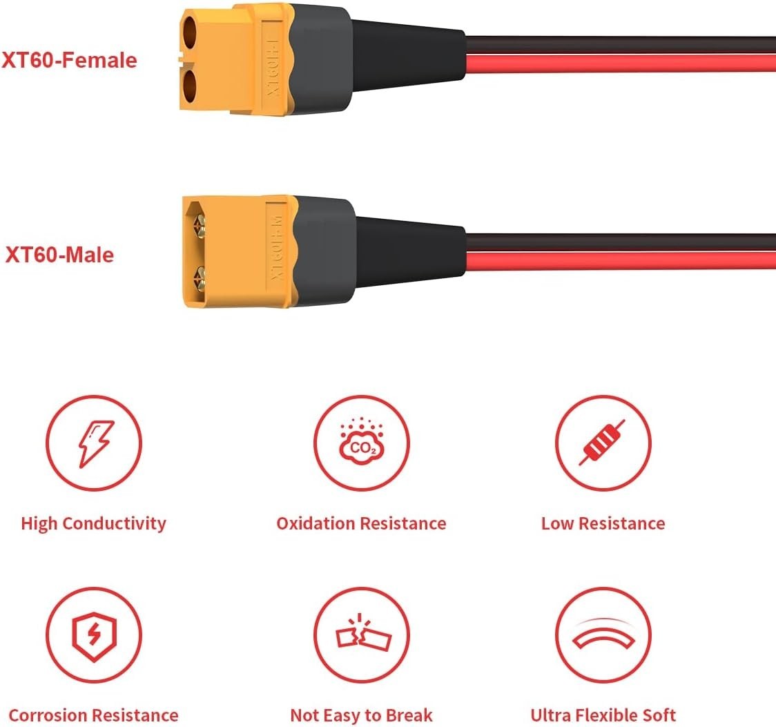 2FT XT60 Extension Cable - High-Quality Tinned Copper Connector for RC Battery