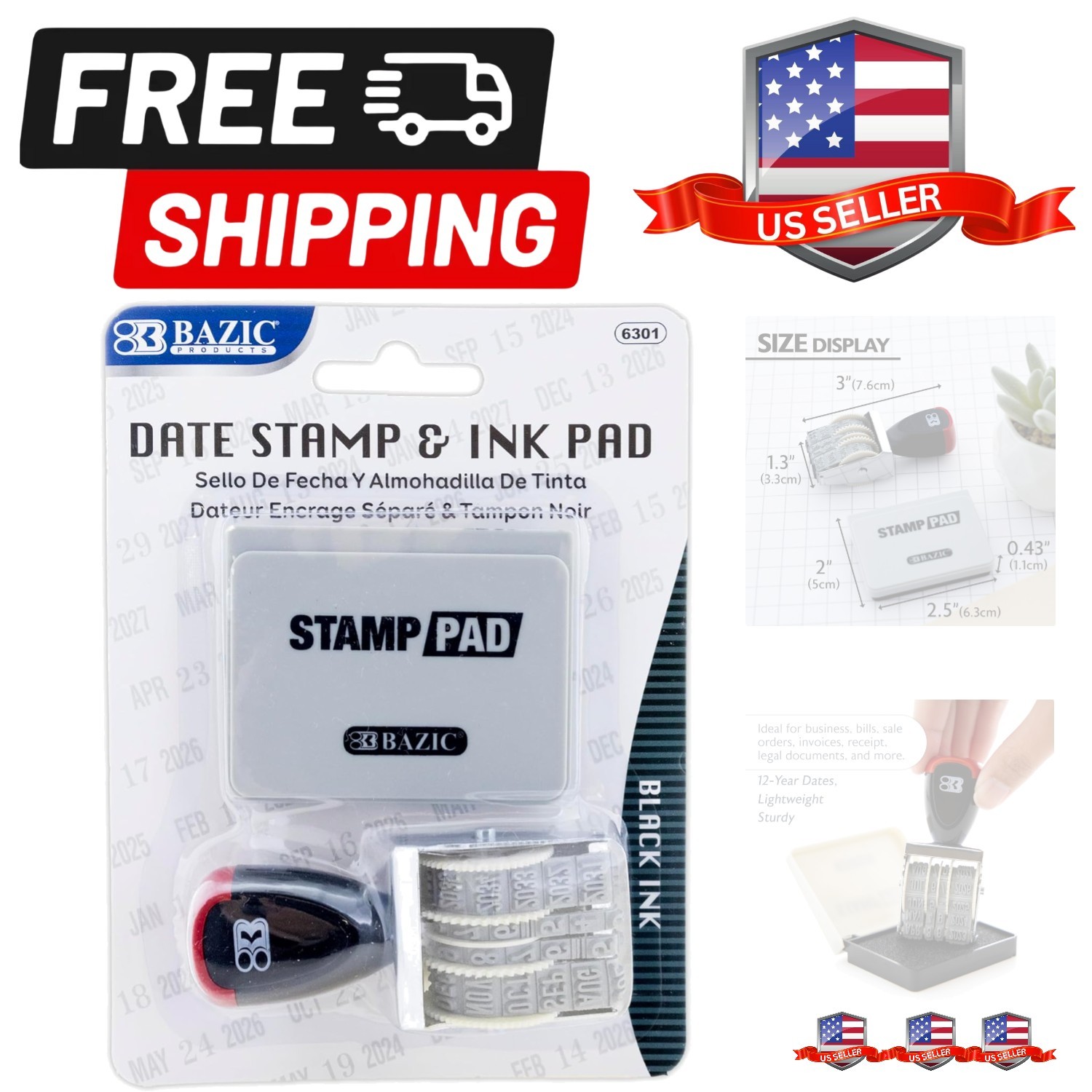 Date Stamper with Black Ink Pads for Stamping, 12  of Adjustable Dates, Ideal...