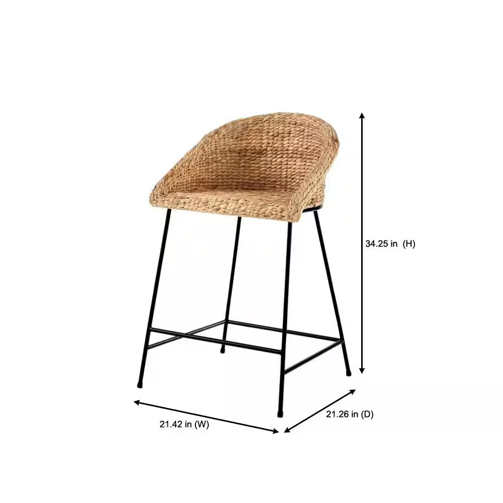 24 In. Natural Woven Hyacinth Counter Stool with Low Back