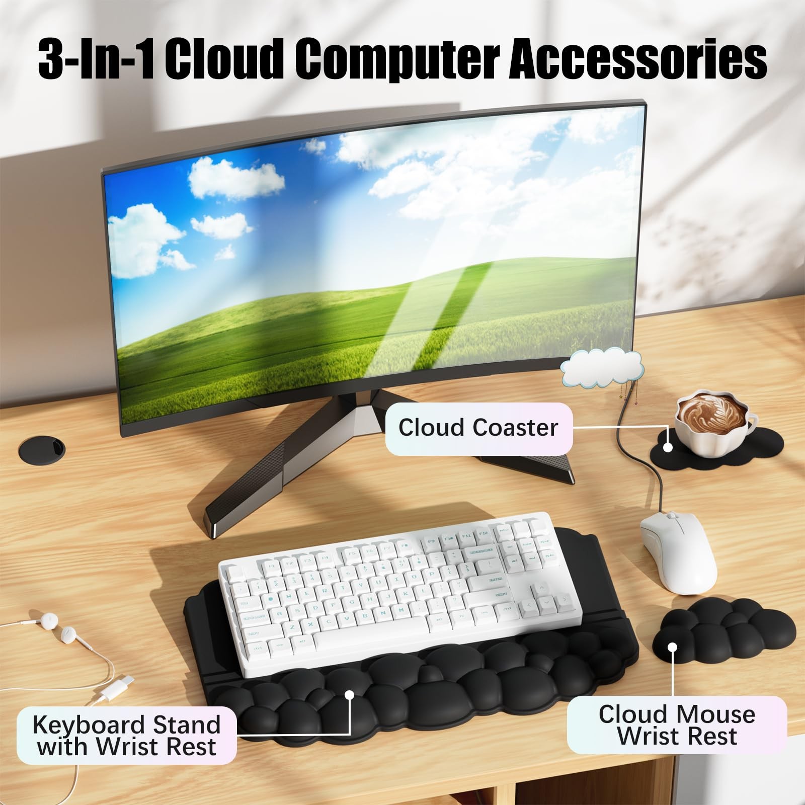 Ergonomic Wrist Rest for Keyboard and Mouse, Soft Memory Foam Cloud Keyboard ...