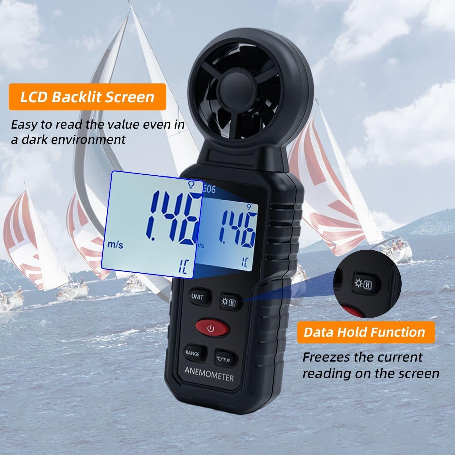 Split Handheld Anemometer Digital Wind Speed CFM Meter Gauge 14-140℉ LED
