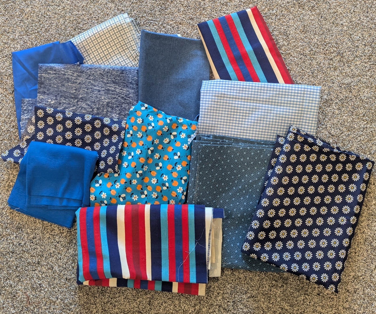 Mixed Lot Of Blue Synthetic Blend Fabrics For Sewing Quilting Crafting