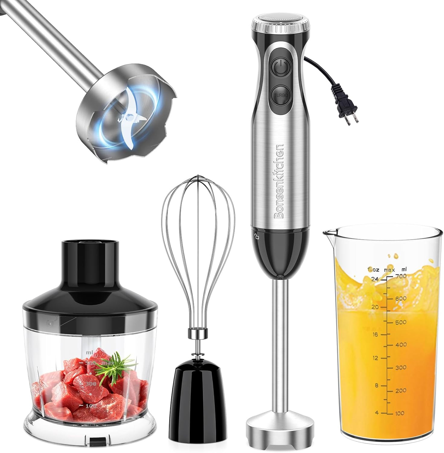 Immersion Blender with Food Processor, 20 Speeds & Turbo Mode | 4-In-1 Emulsion