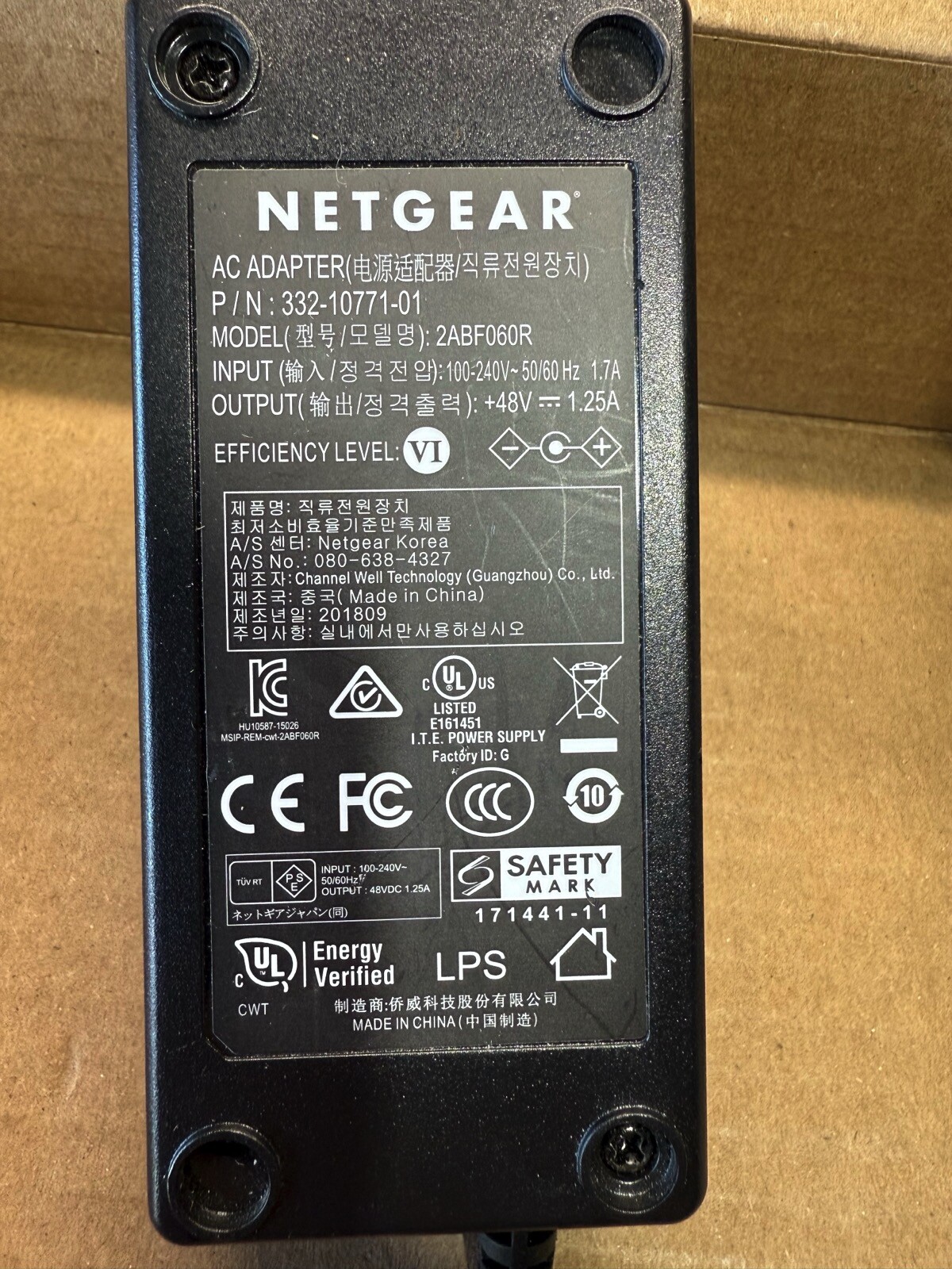 Genuine Netgear AC Adapter, 48 V, 332-10771-01, 2ABF060R, OEM