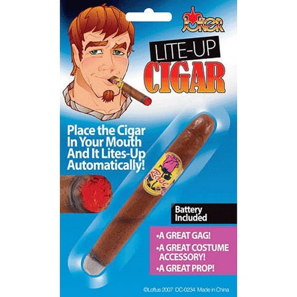Fake Lite-Up Cigar - Red LED Ash Magic Trick Clown Joke Gag Lit Prop Costume Toy
