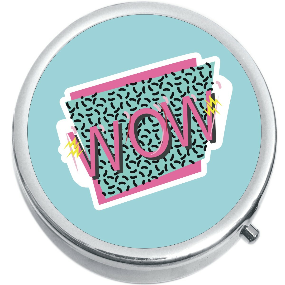 Teal Pink Wow 80s  Medicine Vitamin Pill Box
