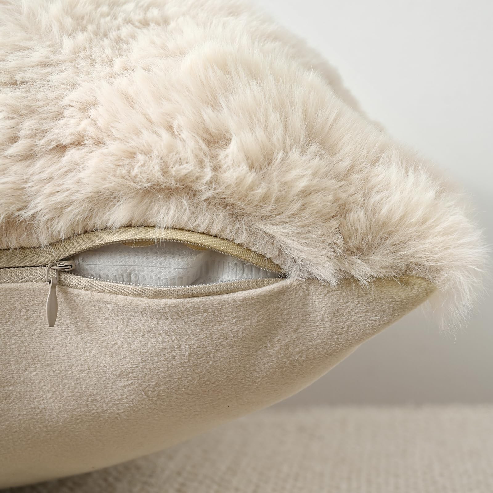 Volcanics Pack of 2 Thick Plush Faux Wool 18" x (Pack 2), Beige