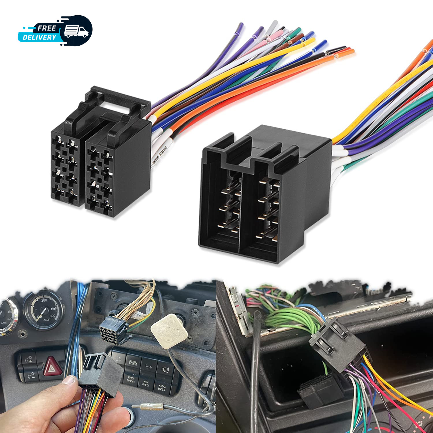 16 Pin Radio Wire Harness Adapter Male & Female - Fit for Freightliner 2004-2021