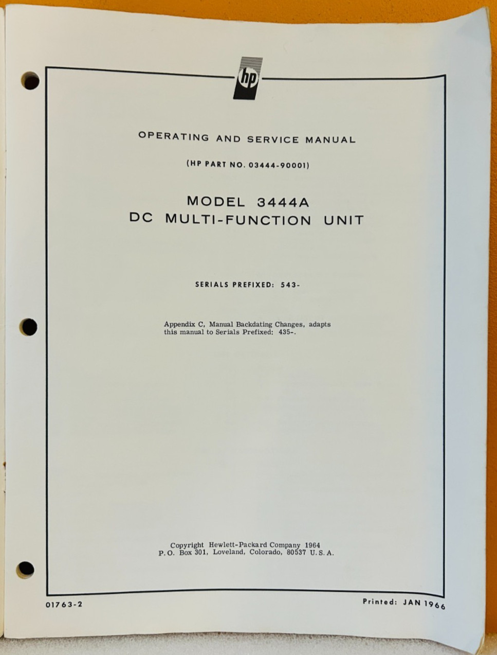 HP 03444-90001 Model 3444A DC Multi-Function Unit Operating & Service Manual.
